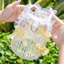 Small Dog Sweaters 1pc Elegant Blue/Yellow Bowknot Dog Dresses - Summer Mesh Vest with Lace RufflesYellow XL