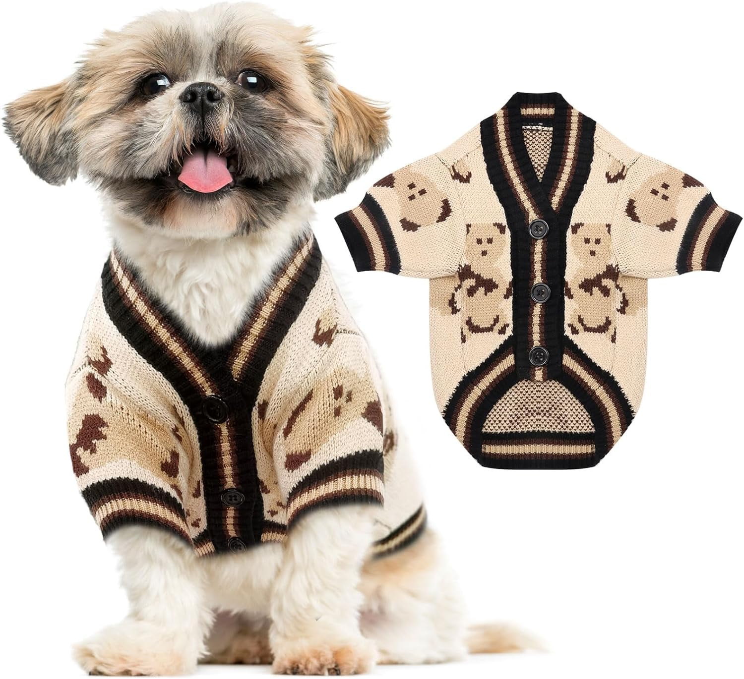 Small Dog Sweaters Cute Bear Dog Cardigans Clothes for Small Medium Dogs Boy Girl Puppy Cat Knitting Cardigan Outfits Dog Winter Coats Warm Pet Dog