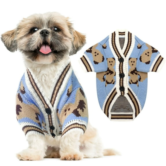 Small Dog Sweaters Cute Bear Dog Cardigans Clothes for Small Medium Dogs Boy Girl Puppy Cat Knitting Cardigan Outfits Dog Winter Coats Warm Pet Dog Clothes Soft Knitwear Apparel (Beige,L)