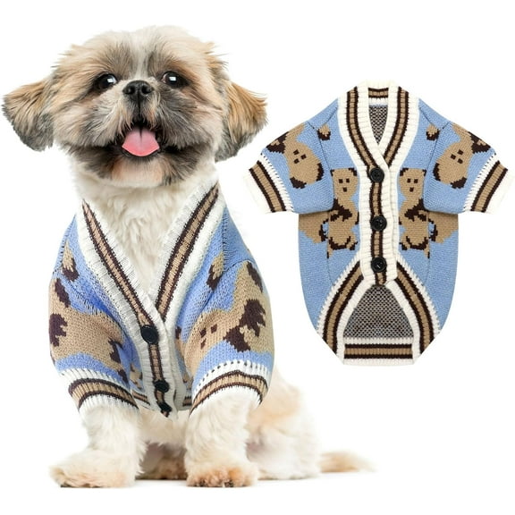 Small Dog Sweaters Cute Bear Dog Cardigans Clothes for Small Medium Dogs Boy Girl Puppy Cat Knitting Cardigan Outfits Dogs Autumn Coats Warm Pet Doggy Clothes Soft Knitwear Apparel
