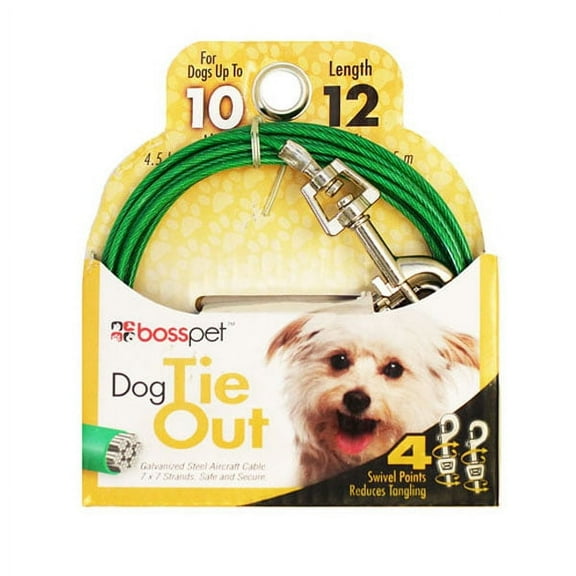 Small Dog Tie Out Vinyl Coated Twin Swivel Outdoor Cable Restraint Holds 10lbs (12ft)