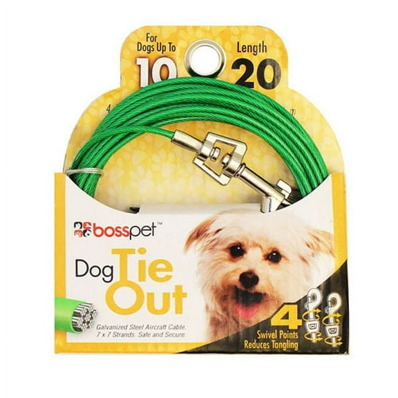 Small Dog Tie Out Vinyl Coated Twin Swivel Outdoor Cable Restraint Holds 10lbs (20ft)