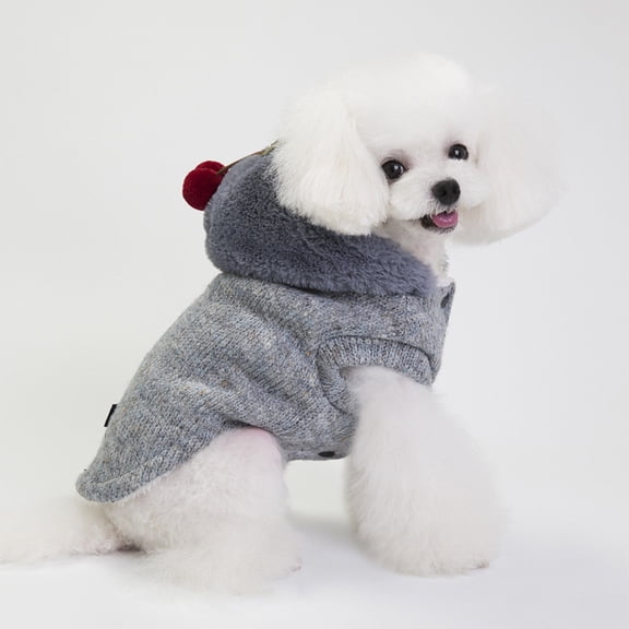 Small Dog Winter Coat, Cute Cherry Pattern Warm Pet Outfit for Puppy Small Medium Dogs Light Gray XL