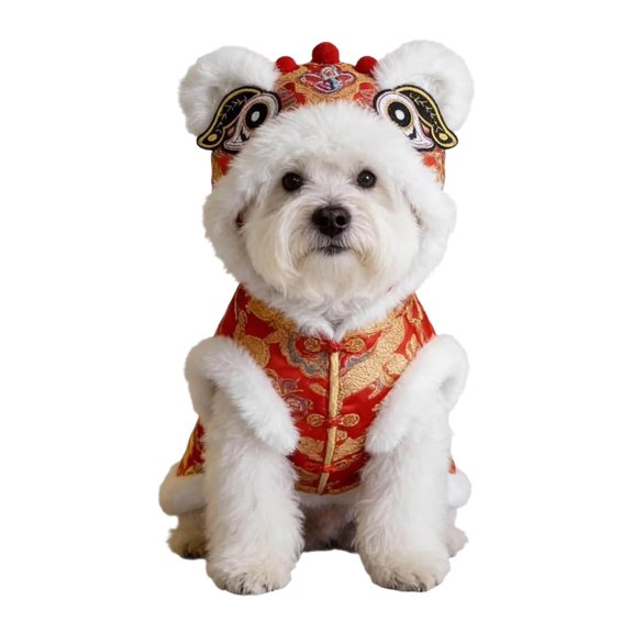 Small Dog Winter Coat, Dog Jackets for Small Dogs, Faux Faux Fur Fabric, Embroidered Exterior, Buttons for Clothes, Seasonal Warmth, Chinese New Year, Traditional Pattern, Adjustable
