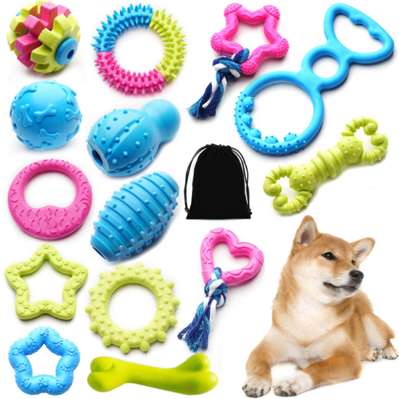 Small Dogs Puppy Chew Toys 17Pack Cute Variety Shape Multi Colors Designs to Bite Anytime Enjoy Teething Toys Training Supplies