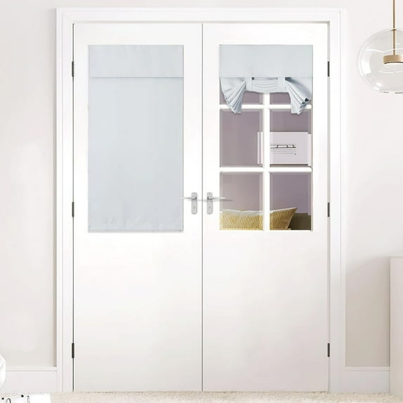 Small Door Curtains for French Door,Thermal Insulated Blackout Kitchen Curtains Tool Free Self Adhesive Window Cover for Doorways/Half Window,1 Panel,26"W x 40"L,White