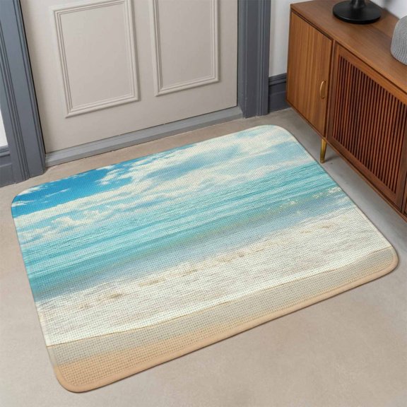Small Door Mat Indoor Outdoor 15.7"x23.6",Blue Ocean Absorbent Non Slip Entry Rug,Coastal Sea Beach Shore Sky Waves Scenery Low Profile Welcome Mat for Front/Side Door Apartment Entrance Bathroom