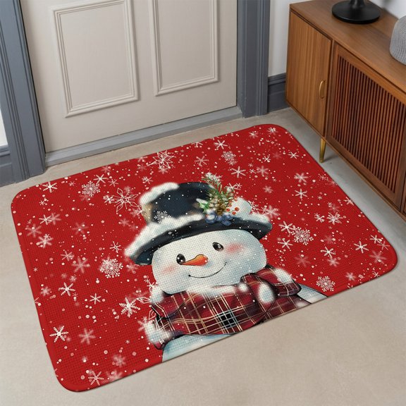Small Door Mat Indoor Outdoor 15.7"x23.6",Christmas Absorbent Non Slip Entry Rug,Red Snowman Pine Cones Xmas Winter Snowflake Low Profile Welcome Mat for Front/Side Door Apartment Entrance Bathroom