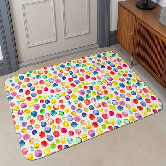 Small Door Mat Indoor Outdoor 15.7"x23.6", Colorful Polka Dot Absorbent Non Slip Entry Rug, Watercolor Rainbow Polka Dots Low Profile Welcome Mat for Front/Side Door Apartment Entrance Bathroom