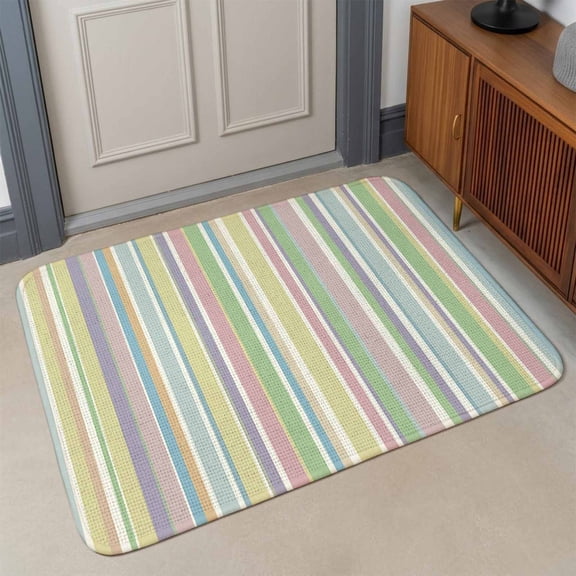 Small Door Mat Indoor Outdoor 15.7"x23.6", Colorful Striped Absorbent Non Slip Entry Rug, Farmhouse Rainbow Color Stripes Low Profile Welcome Mat for Front/Side Door Apartment Entrance Bathroom