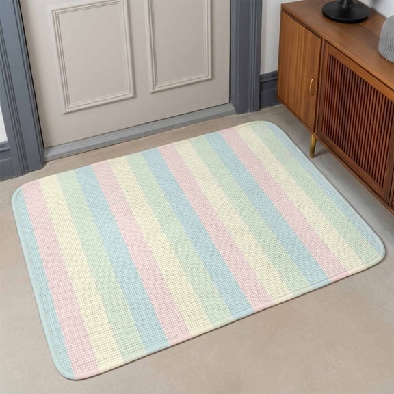 Small Door Mat Indoor Outdoor 15.7"x23.6", Colorful Striped Absorbent Non Slip Entry Rug, Rainbow Color Stripes Low Profile Welcome Mat for Front/Side Door Apartment Entrance Bathroom