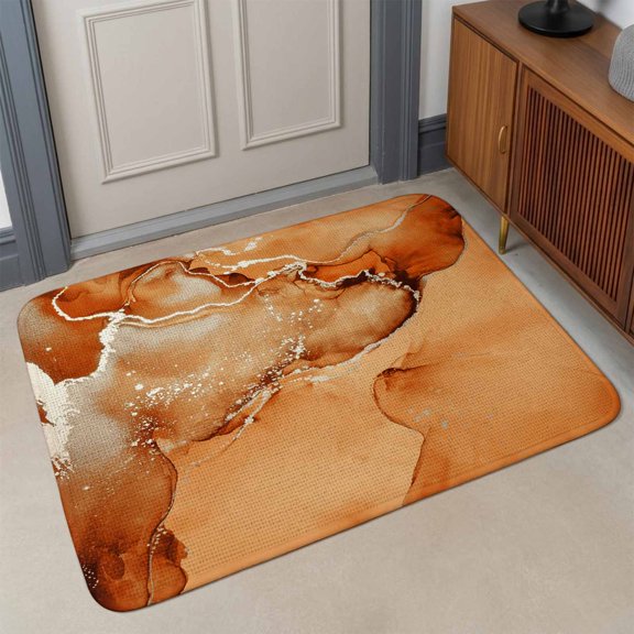 Small Door Mat Indoor Outdoor 15.7"x23.6",Marble Burnt Orange Absorbent Non Slip Entry Rug,Modern Abstract Ink Painting Luxury Low Profile Welcome Mat for Front/Side Door Apartment Entrance Bathroom