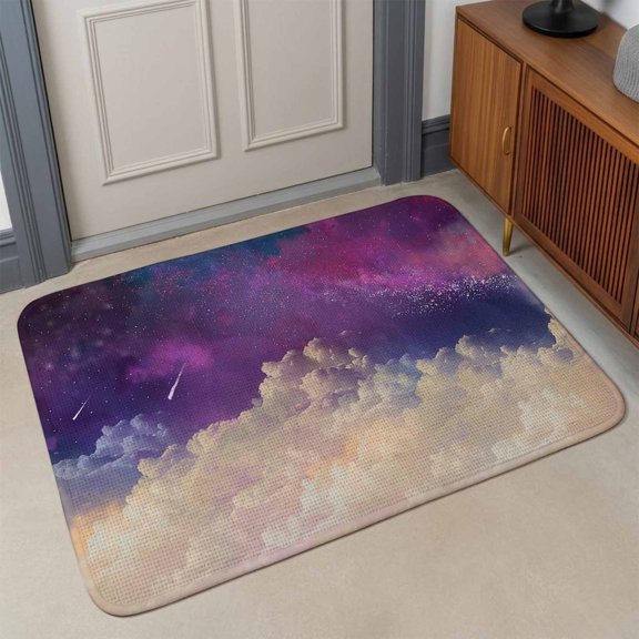 Small Door Mat Indoor Outdoor 15.7"x23.6", Night Sky Stars Absorbent Non Slip Entry Rug, Shooting Star Cloud Galaxy Low Profile Welcome Mat for Front/Side Door Apartment Entrance Bathroom