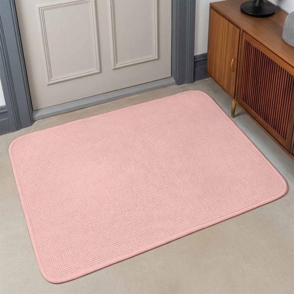 Small Door Mat Indoor Outdoor 15.7"x23.6", Pink Absorbent Non Slip Entry Rug, Farmhouse Pink Decor Low Profile Welcome Mat for Front/Side Door Apartment Entrance Bathroom