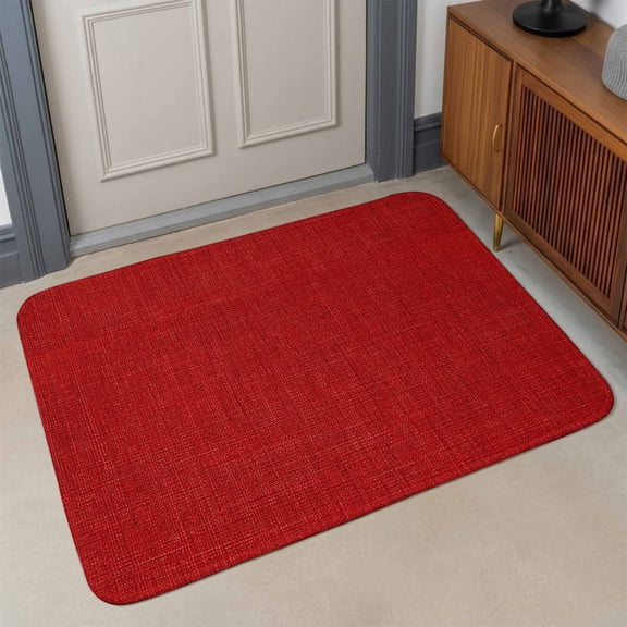 Small Door Mat Indoor Outdoor 15.7"x23.6", Red Burlap Texture Absorbent Non Slip Entry Rug, Farmhouse Vintage Red Low Profile Welcome Mat for Front/Side Door Apartment Entrance Bathroom