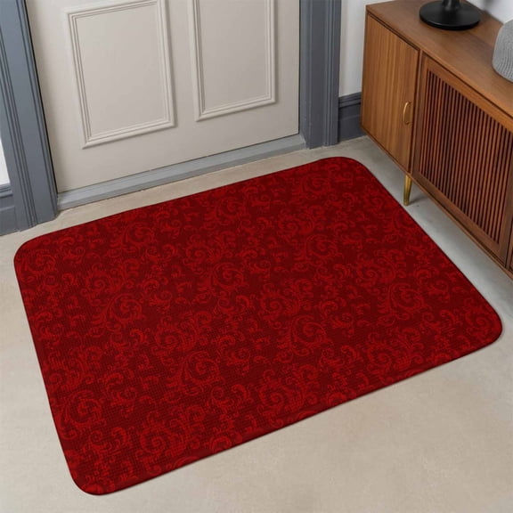 Small Door Mat Indoor Outdoor 15.7"x23.6",Red Floral Absorbent Non Slip Entry Rug,Country Farmhouse Abstract Flowers Pattern Low Profile Welcome Mat for Front/Side Door Apartment Entrance Bathroom