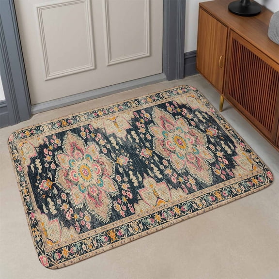 Small Door Mat Indoor Outdoor 15.7"x23.6",Vintage Boho Absorbent Non Slip Entry Rug,Middle Century Western Geometric Abstract Art Low Profile Welcome Mat for Front/Side Door Entrance Bathroom