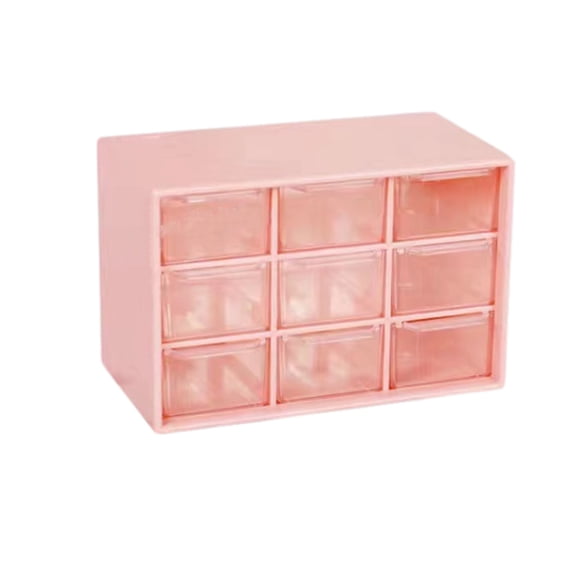 Small Drawer Organizer for Desk, Desktop Drawer Organizer with 9 Clear Drawers, Plastic Desktop Storage Drawers 7.1 Inch x 3.74 Inch x 4.7 Inch, Pink