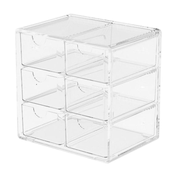 Small Drawers Organizer Storage Transparent Desktop Box 6 Grids Clear Acrylic for Hair Accessories & Jewelry, Small Space Bathroom Storage
