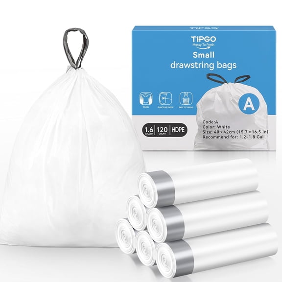 Small Drawstring Trash Bags with 1.6 Gallon Bathroom Trash Can