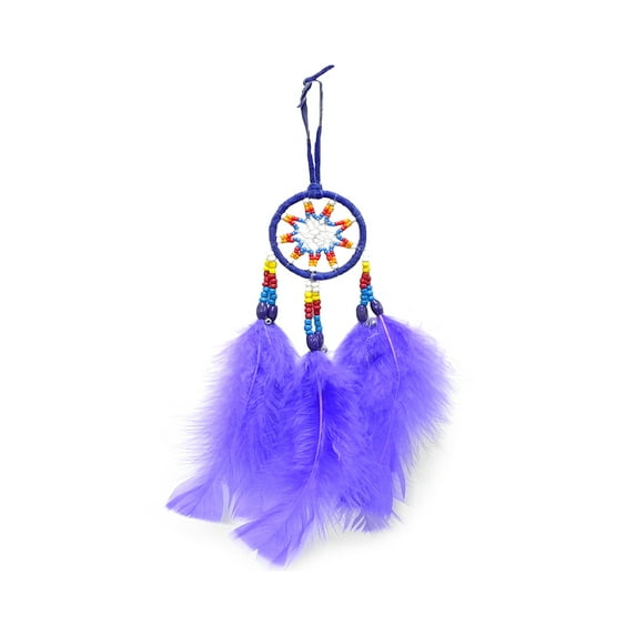 Small Dream Catcher Natural Feather Multicolored Beaded Dangle Hanging Ornament - Handmade Gifts Boho Home Room Decor Accessories