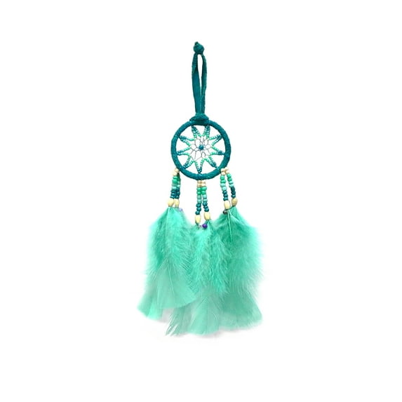 Small Dream Catcher Natural Feather Multicolored Beaded Dangle Hanging Ornament - Handmade Gifts Boho Home Room Decor Accessories