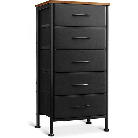 Small Dresser for Bedroom with 5 Storage Drawers, 31" Tall Dresser Chest of Drawers End Table for Living Room, Fabric Dresser with Sturdy Steel Frame, White and Light Grey