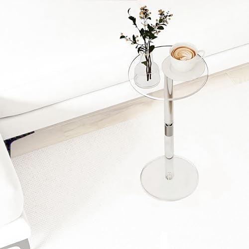 Small Drink Table,Acrylic Side Table, 10" L x 10" W x 21.3" H, End Table for The Living Room, Bedroom, Bathroom, Hallway and Balcony(Clear)$$Furniture