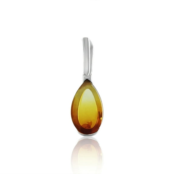 Small Drop Pendant with Sunrise Color Baltic Amber in Sterling Silver
