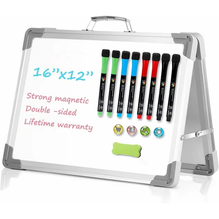 Small Dry Erase White Board TANKEE Magnetic Desktop Foldable Whiteboard  Portable Mini Easel Double Sided on Table Top with Holder for Kids Drawing,  Teacher Instruction, Memo Board Gray 