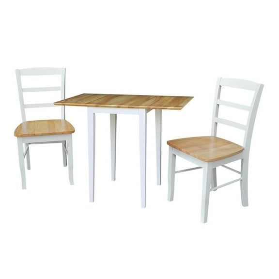 Small Dual Drop Leaf Table and 2 Madrid Chairs in White/Natural - Set of 3