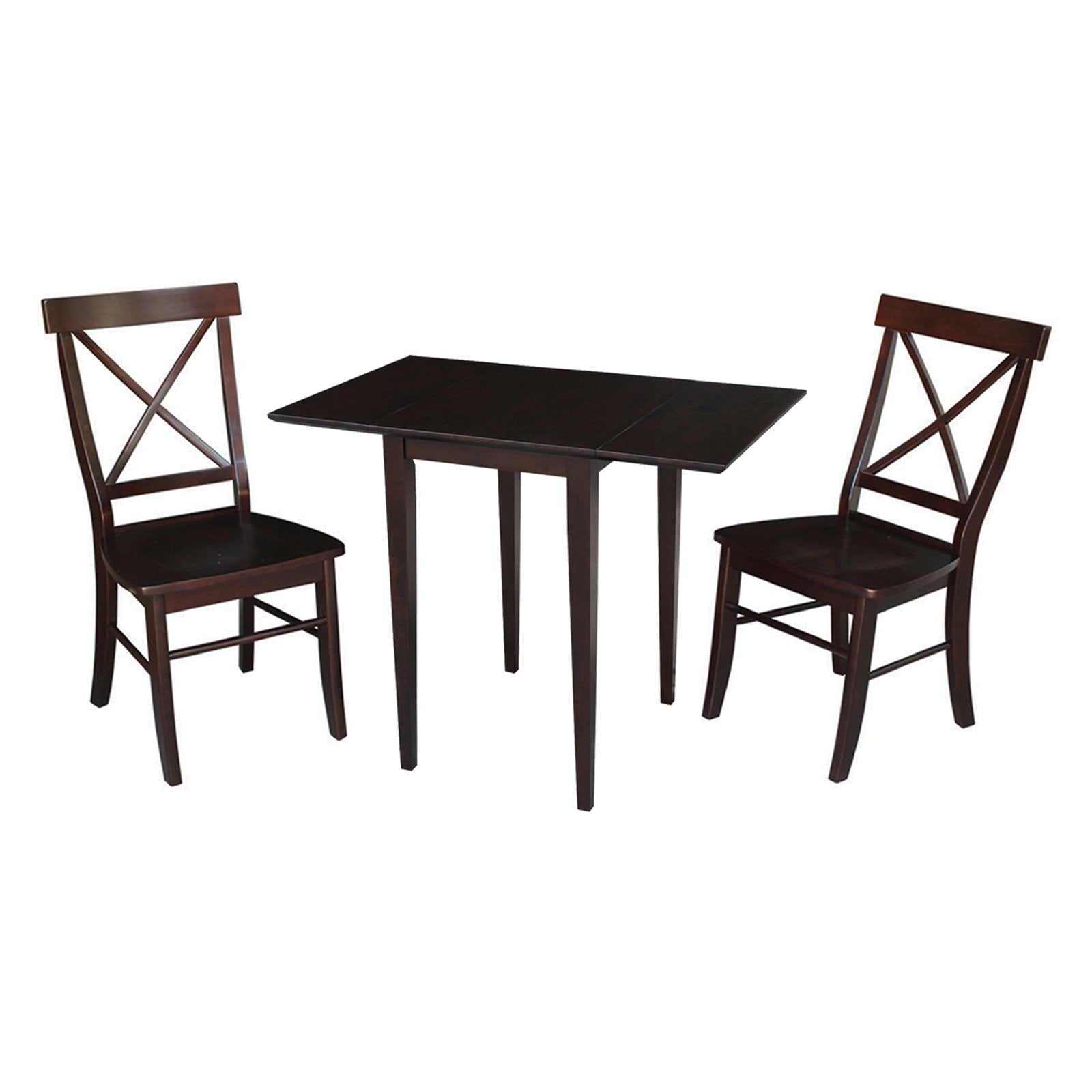 Small Dual Drop Leaf Table and 2 Xback Chairs in Rich Mocha Set of 3