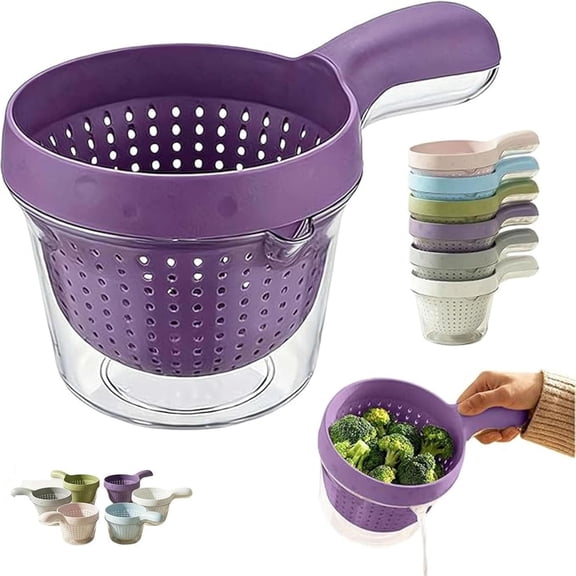 Small Dual Layer Draining Basket, Plastic Fruit Colander Strainer for Vegetables Berries Grapes