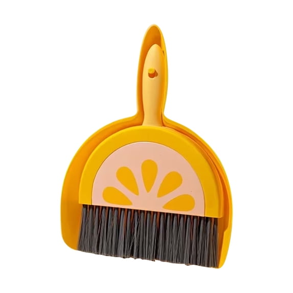 Small Dust Pan and Brush Set, 7x9 in Hand Dustpan with Broom, Lightweight Plastic Cleaning Tool, Compact Brush Dust Pan Combo Set for Home, Kitchen, Desktop, Small Space Cleaning,Yellow