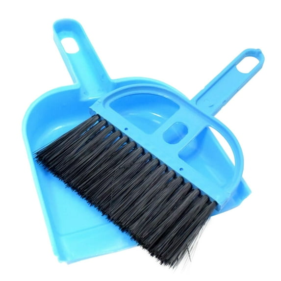 Small Dustpan And Brush Set Broom and Dustpan Set, Dust pan with Long Handle, Broom with Dustpan Combo Set, for Home Kitchen Room Office Lobby Floor Use Upright Stand Up Sweeping(Blue,7.4x5.16")