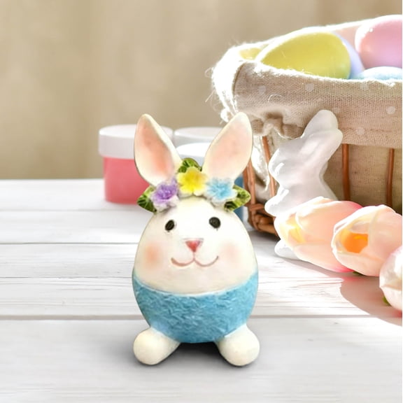 Small Easter Resin Bunny Figurines, Rustic Office White Bunny Decorations, Christian Vintage Cute Rabbit Decor for Easter Party Supplies