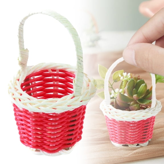 Small Easter Woven Basket With Handle, Mini Plastic Picnic Style Easter Eggs Candy Holder, Decorative Craft Basket For Party Favors, Table Centerpiece & Diy Projects, Orange Mini Baskets