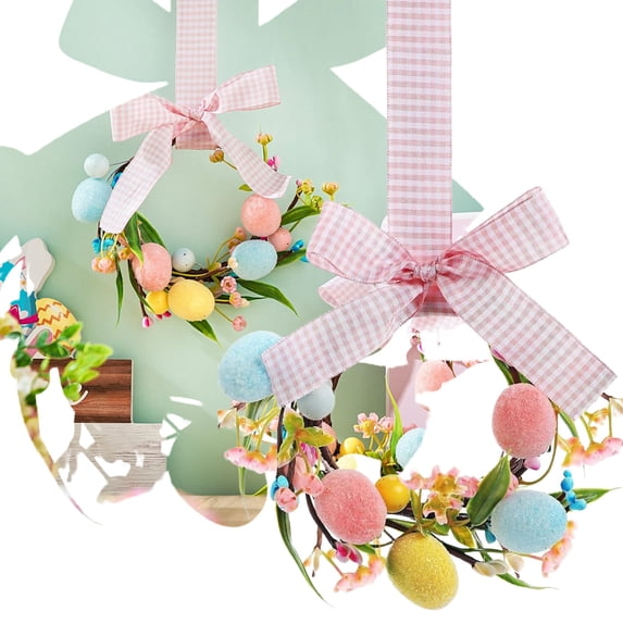Small Easter Wreath, 8.7 inch Mini Easter Wreath for Front Door, Mini Spring Artificial Easter Egg Wreath with Ribbon Bow, ideal for Window Home Table Centerpiece Farmhouse Decor