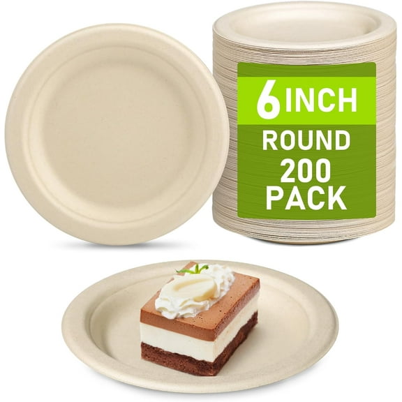 Small Eco Friendly Disposable Paper Plates,6 inch Biodegradable Compostable Recycled Paper Dessert Plates