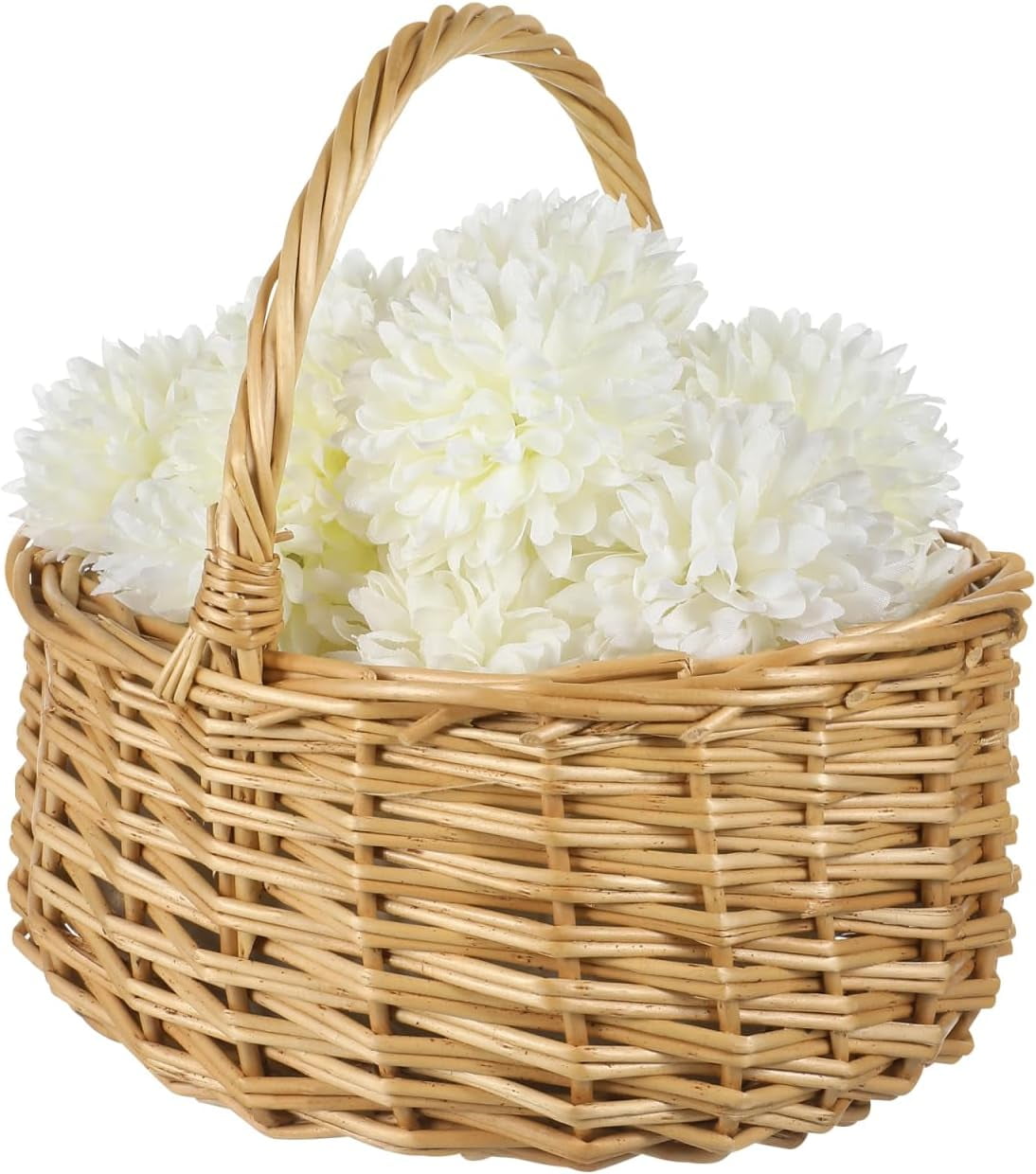 Woven Flower Girl Basket with Handle, Oval Willow Easter Egg Storage Baskets, Small Rattan Serving Candy Organizer for Wedding Party, Country Picnic & Home Decor, 7.86 x 6.68 x 3.94 Inch