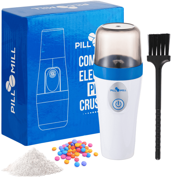 Small Electric Pill Crusher Fine Powder by Pill Mill - Pill Grinder Fine Powder - Powder Grinder for Elderly, Medicine Grinder for Small and Large Tablets, Triturador de Pastillas Medicinas
