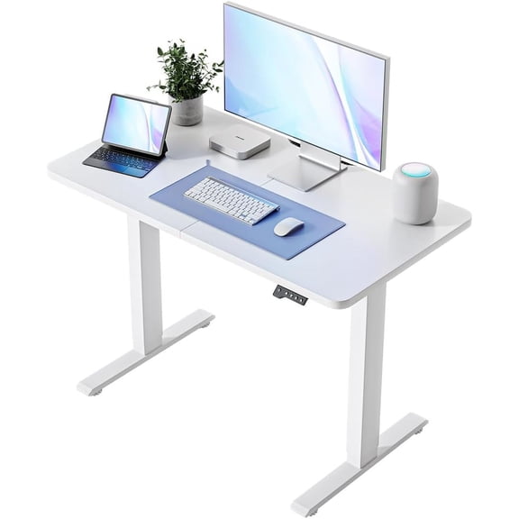 Small Electric Standing Desk, Stand up Height Adjustable Home Office Table, Sit Stand Desk with Splice Board, 43