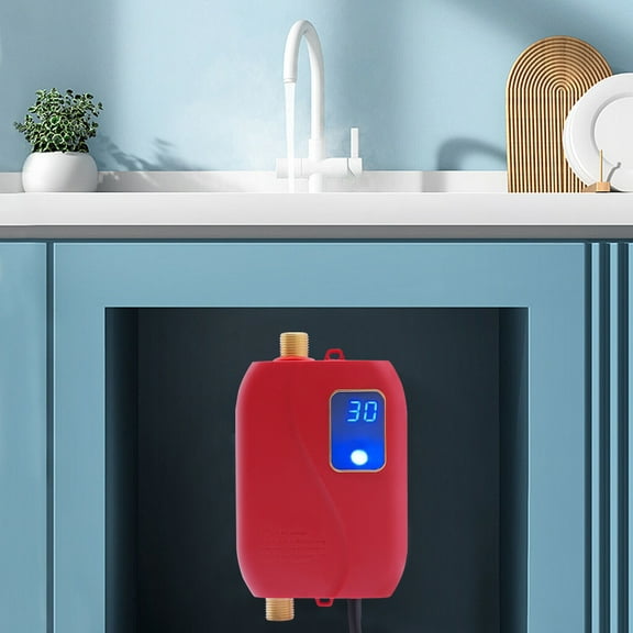 Small Electric Tankless Water Heater - 110v 3000w On-Demand Instant Hot Water Heater for Under Sink Kitchen - 4.6x2.8x6.3in RV Mini Water Heater, IPX4 Waterproof Level (Red)