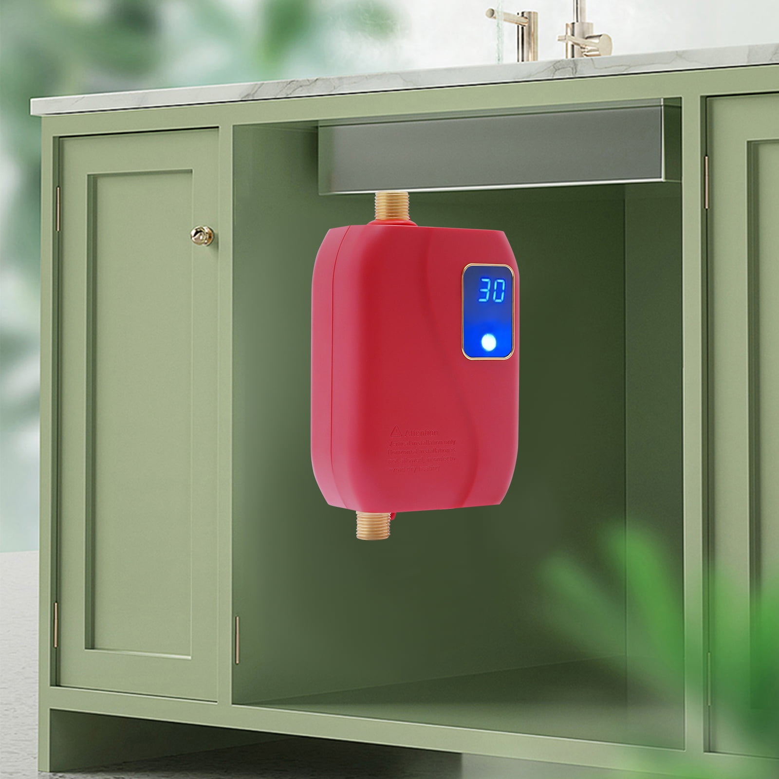 Small Electric Tankless Water Heater - 110v 3000w On-Demand Instant Hot Water Heater for Under Sink Kitchen - 4.6x2.8x6.3in RV Mini Water Heater, IPX4 Waterproof Level (Red)