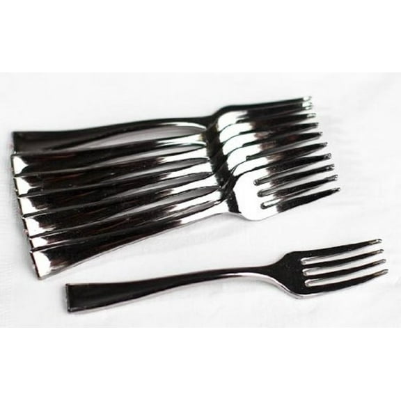 Small, Elegant & Reusable Silver Plastic Hors D'oevres Forks 72 pieces 4" long