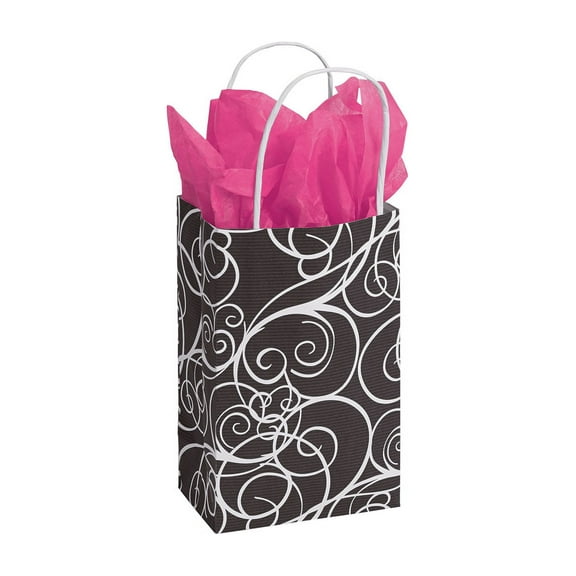 Small Elegant Swirl Paper Shopping Bags - 5 L x 3 D x 8 H - Case of 100- Paper Bags with Handles - Bags for Retail - Multi-Purpose Paper Shopping Bags in Bulk - Durable and Eco-Friendly