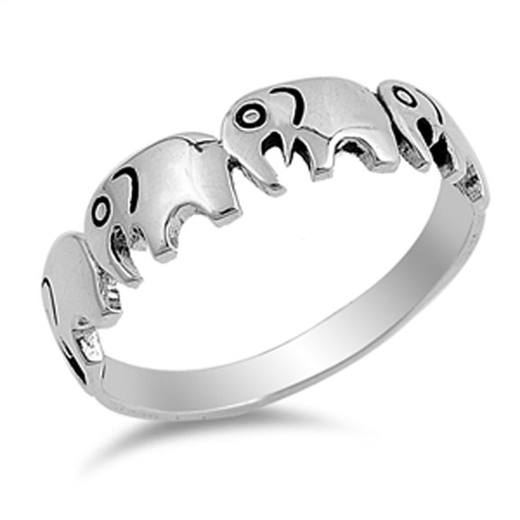 Small Elephant Herd Ring .925 Sterling Silver Band Jewelry Female Male Unisex Size 10
