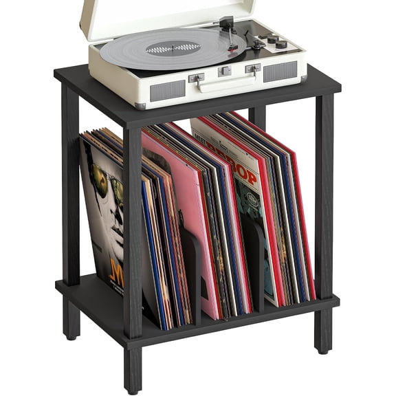 Small End Table, 2-Tier Record Player Stand Vinyl Record Turntable Stand with Storage up to 100 Albums, Small Side Table for Living Room, Bedroom