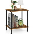 thumbnail image 1 of Small End Table 2 Tier Wood Metal Rustic Side Table Living Room with Storage Shelf Narrow Bedside Table for Small Spaces Bedroom Office, Brown, 1 of 8