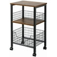 thumbnail image 1 of Small End Table, 3-Tier Side Table with Storage Basket, Industrial Style Side End Table for Living Room Bedroom Kitchen Bathroom, Rustic Brown, 1 of 7